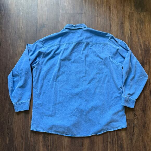 Vintage Roebucks Denim Shirt – Blue Long Sleeve Button Down Workwear Western 90s - Picture 3 of 3
